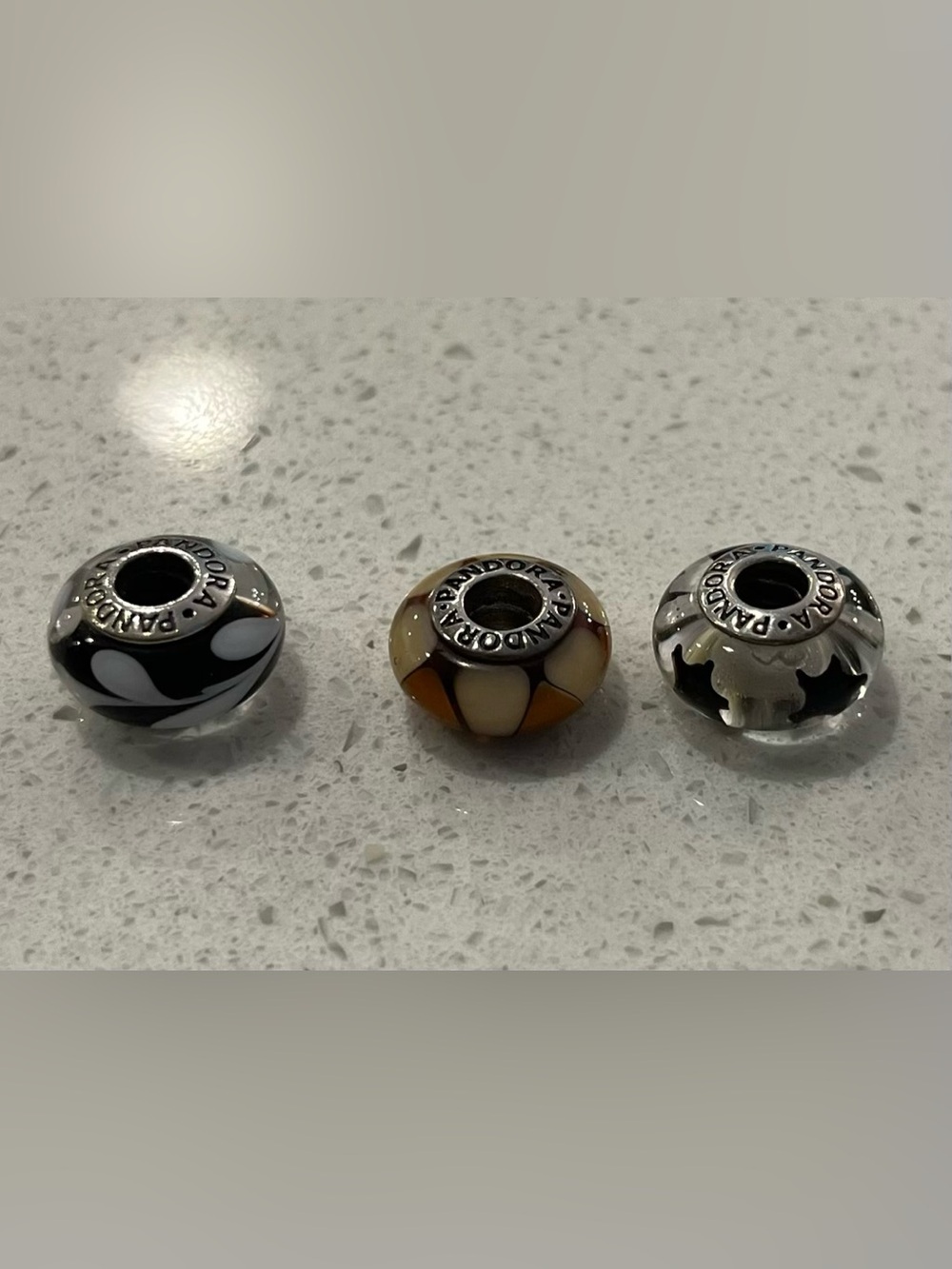 Pandora Brown and Black Striped and Stars Glass Bead Charm